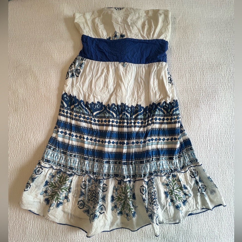 Blue and White Strapless Sundress